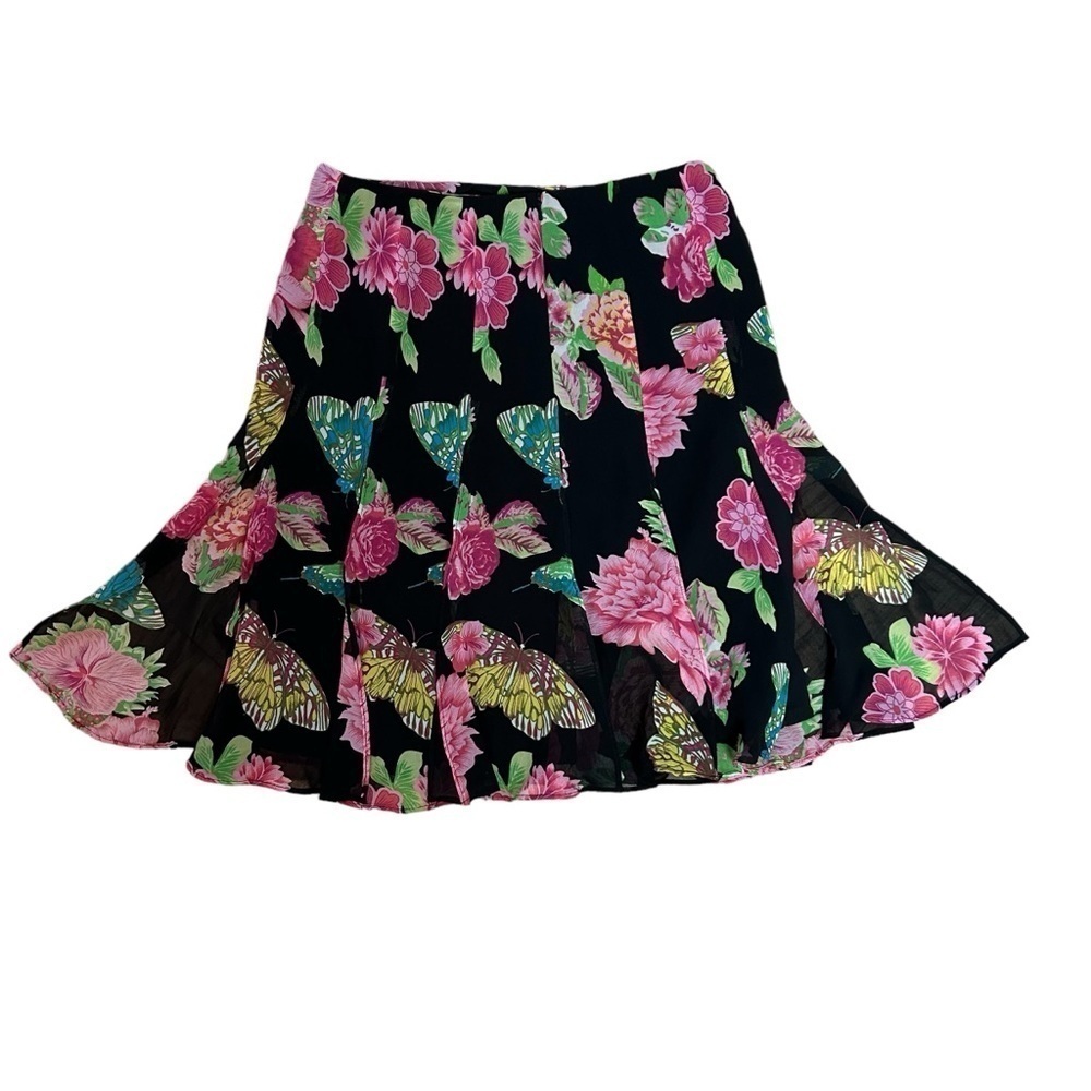 Karen Kane Flowers & Butterflies in Black Print Silk Open Panel Skirt - Picture 13 of 15
